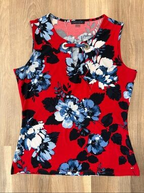Tommy Hilfiger Red Floral Keyhole Tank with Gold-Tone Eyelet